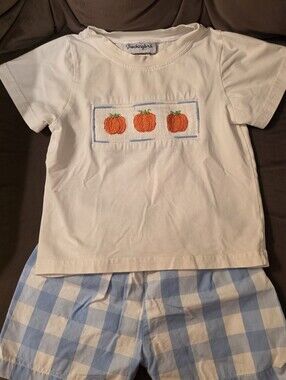 Smockingbird  Cream Smocked Pumpkin  Kids 2 Pc  Set